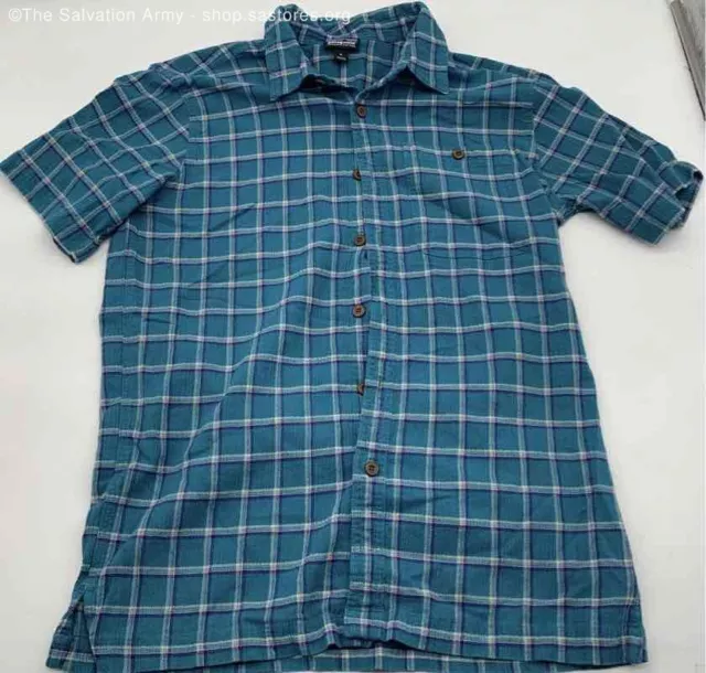 Patagonia Mens Blue Checkered Short Sleeve Collared Button Down Shirt Size Small