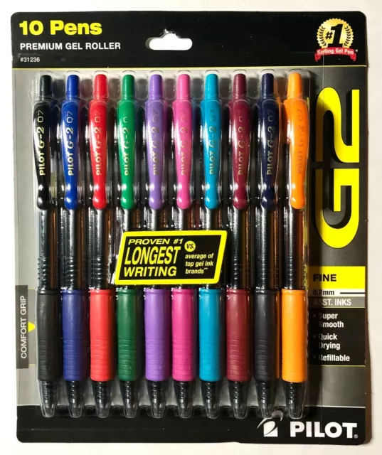 PILOT G2 Premium Rolling Ball Gel Pens - Fine Point - Assorted Colors - 10pk NEW