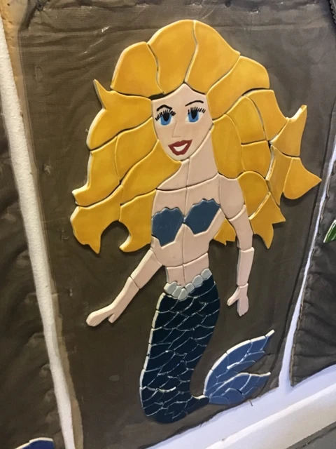Handmade Mermaid Mosaic Ceramic 35” x 20”  Tile Pool/ Bath/Patio/Deck /Bar /Wall