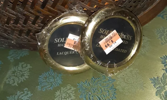 New 2 Small Round Brass Photo Frames Vintage