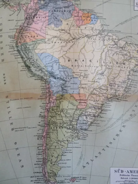 South America Brazil Peru Chile Argentina Venezuela 1892 Meyer color litho map