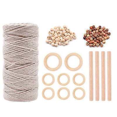 133 kits de macramé 100 m cable de macramé de algodón natural con anillos de cuentas de madera palos