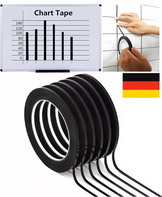 66M*3mm Linienband Markierungsband Klebeband Konturenband Whiteboard- Schwarz DE