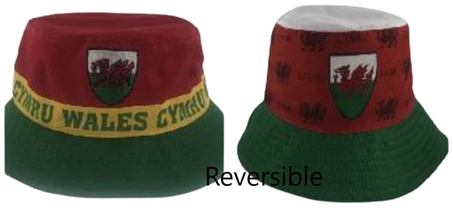 Mens Wales Cymru Reversible Welsh Dragon Stripe Football Rugby Patriotic Bucket
