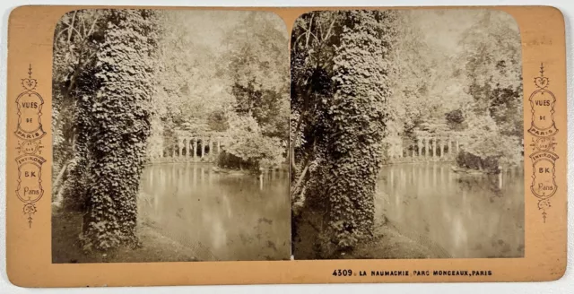 France Paris Park Monceau La Naumachie c1870 Photo Stereo Vintage Albumin