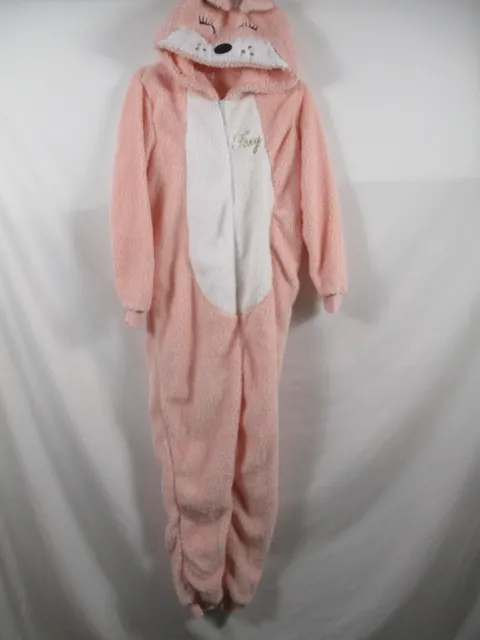 Fox Womens Union Suit XS Pink Zip Pajama Costume Hooded Polyester One Pc