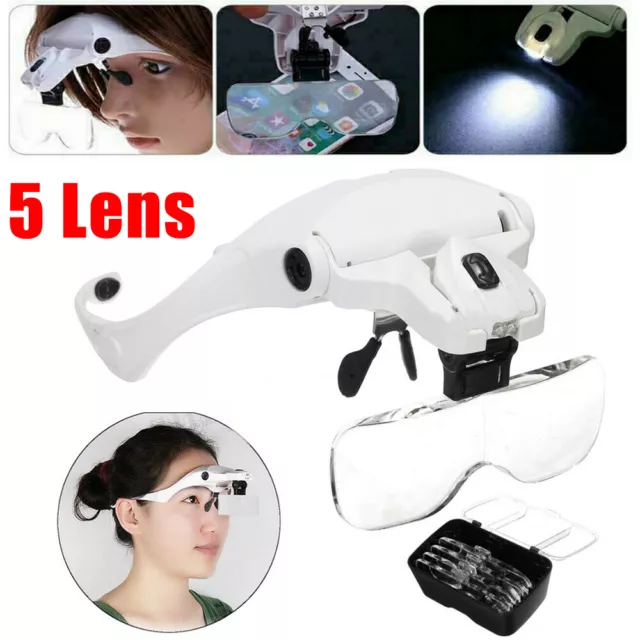 Jewelers Head Headband Magnifier LED Illuminated Visor Magnifying Glasses  Loupe 