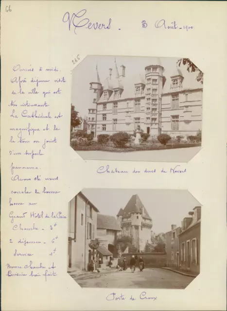 France, Nevers, vues sue le palais Ducal  Vintage silver print, snapshot, 2 phot