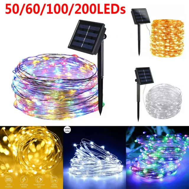 50-200 LED Solar String Lights Waterproof Copper Wire Fairy Outdoor Garden  Top