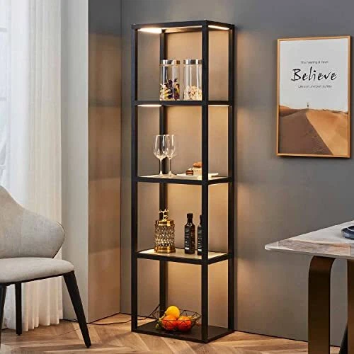 Fantasy Plus 66" Luxury Glass Display Shelf with Dimmable LED Floor Lamps,