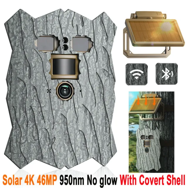 Solar Jagdkamera 4K 46MP Wildkamera WiFi Bluetooth IR Nachtsicht 950NM No Glow