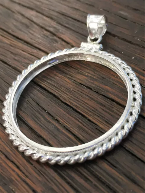 Australian Half Penny Twisted Wire Rope Bezel - Screw Top Bail - Sterling Silver