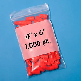 Reclosable Poly Bags W/ Write On Label, 4"W x 6"L, 2 Mil, Clear, 1000/Pack Rd