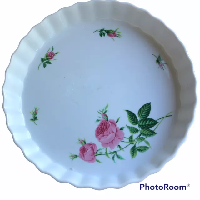 Christineholm Porcelain 9" Scalloped Baking Pie Or Quiche Dish  Rose Pattern