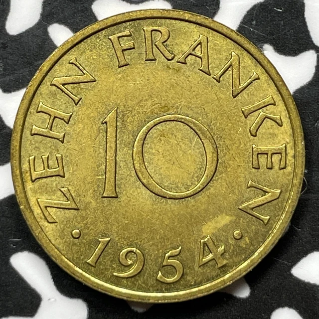 1954 Saarland 10 Franken Lot#D3231 High Grade! Beautiful!