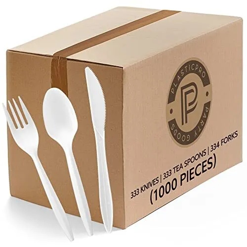 Cutlery Plastics Medium Weight Disposable Silverware White (1000 Combo Set