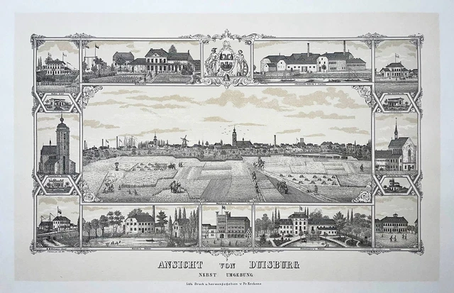 Duisburg Souvenir-Blatt Litografía Facsímil Erckens 20. Jh