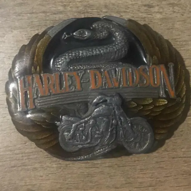 Boucle De Ceinture Vintage Harley Davidson Serpent Ailes & Moto Collection 1991