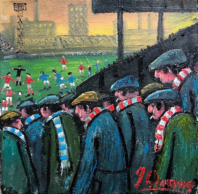 Del Norte Arte James Downie Original Aceite Pintura Mcfc V Mufc Man Ciudad Unido