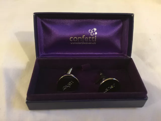 Confetti Wedding USHER Silver Tone Round Cufflinks BOXED