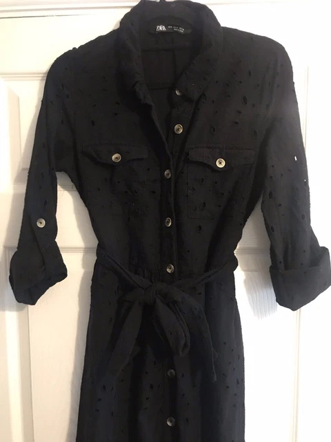 ZARA BLACK LACE Cut Out Broderie Anglaise Midi Maxi Shirt Dress UK S RRP  49.99 22.50 - PicClick UK