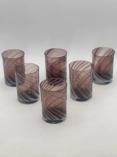 Juice Glass Set Of 6 Amethyst Hand Blown Glass Optic Swirl