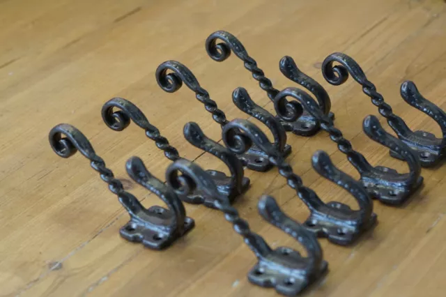 8 Iron Antique Style Coat Hooks Hat Rack Tree Restoration Industrial Fancy Lot