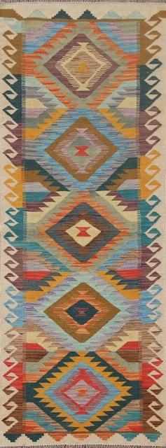 "Alfombra de lana plana tejida plana Kilim tribal de 8 ft" reversible Kilim 7' 9"" x 2' 7"