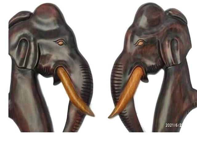 Ceylon Elephant Head Spoon & Fork Wooden Wall Hanging Wall Art, Decoration Home