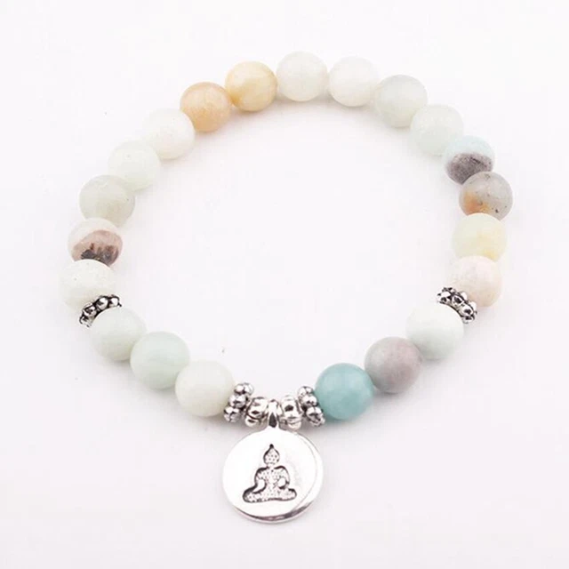 8mm Amazonite Gemstone Mala Bracelet pendant 7.5inches Monk Handmade Wrist Sutra