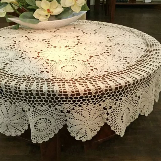 Vintage Round Hand Crochet Tablecloth Lace Table Cloth Cover Wedding Home 130cm