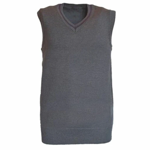 Unisex Knitted V Neck Tank Top School Grey Sleeveless Slipover Jumper Uniform