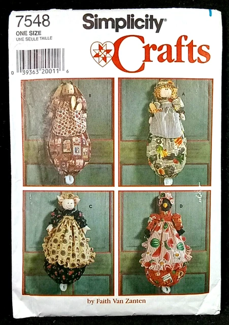 Simplicity 7548 Plastic Bag Holder in 4 Styles 25" Uncut Pattern Soft Sculpture