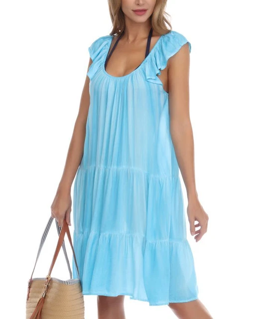 Raviya Women's Tiered Dress Cover Up Swimsuit Blue Size Small