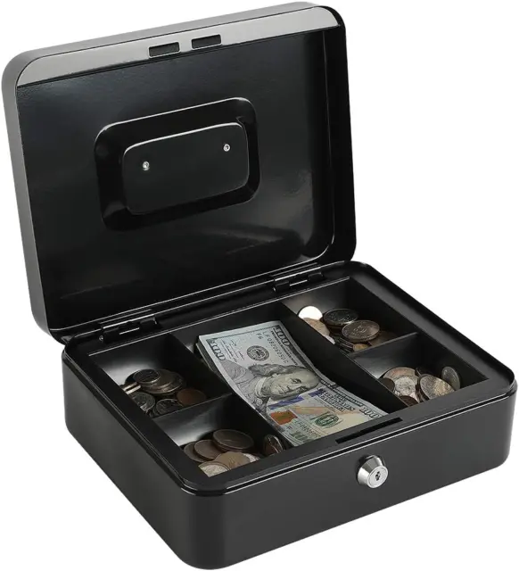 Large Steel Cash Box Safe Chest Key Lock Money Document Cash Jewelry NEW