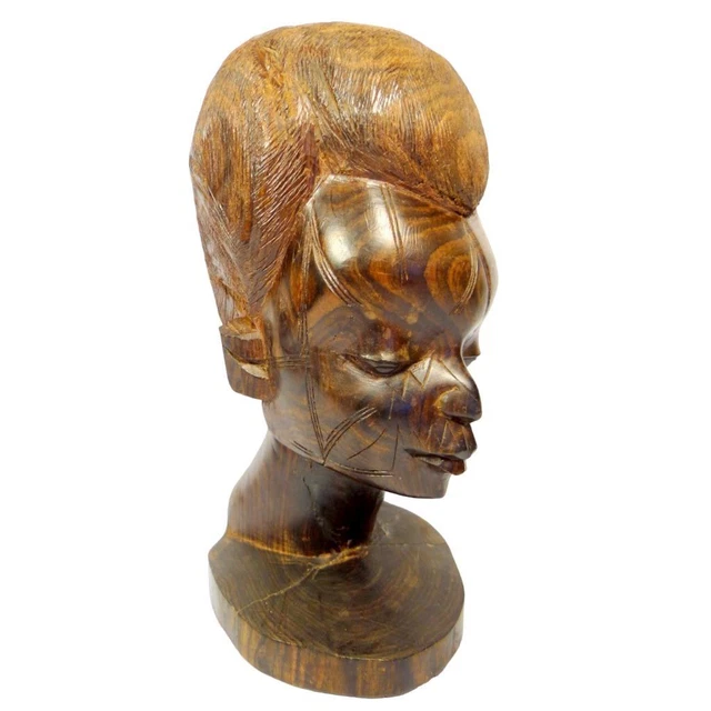 Hand Carved Ebony Ironwood African Tribal Art Bust Statue Sculpture Figure