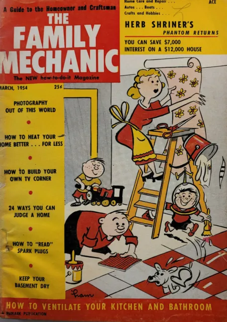 The Family Mechanic March 1954 Vtg Magazine DIY Projects Herb Shriner Phantom GD