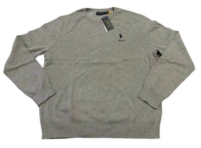 NEW Polo Ralph Lauren Mens Full Needle Crewneck Ribbed Sweatshirt Gray Large NWT