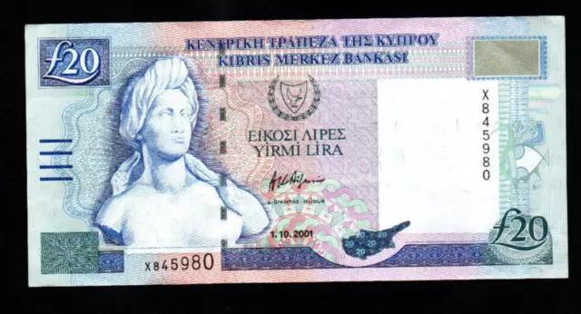 20 Lira/Pounds Extra  Fine  Banknote From Cyprus 2001  Pick-63