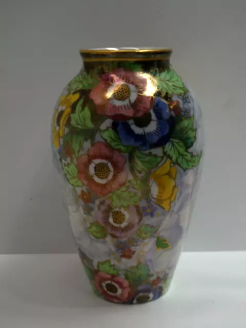 Vintage Maling Ware Pottery Vase Pot Hand Painted Floral Art Deco