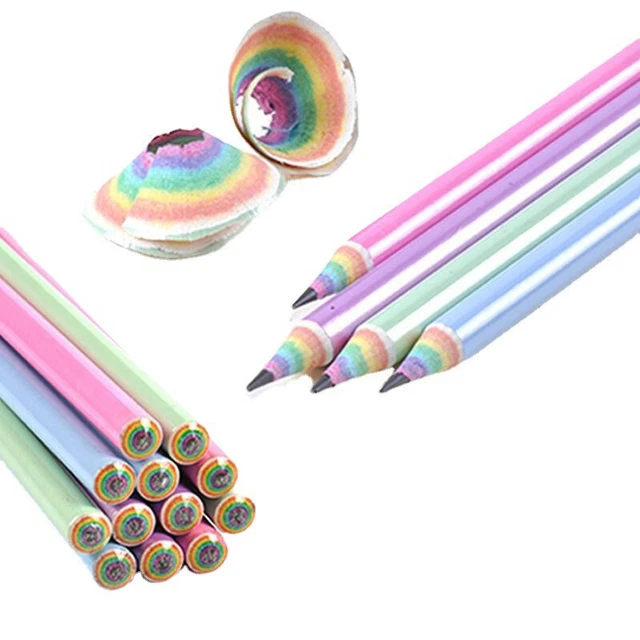 12PCSRainbow Color Paper Pencil HB Professional Art Painting Pen School Suppl F^ 2