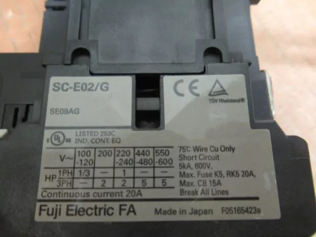 FUJI ELECTRIC CONTACTOR SC-E02/G 24V COIL SE09AG 20A A AMP w/SZ-A11/T 3