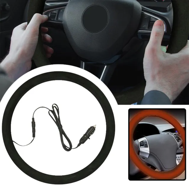 Universal Heated Steering Wheel Cover，15 Steering Wheel Warmer 12V Auto  Steering Wheel Black Protector Cover Breathable Anti-Slip Warm with Heater