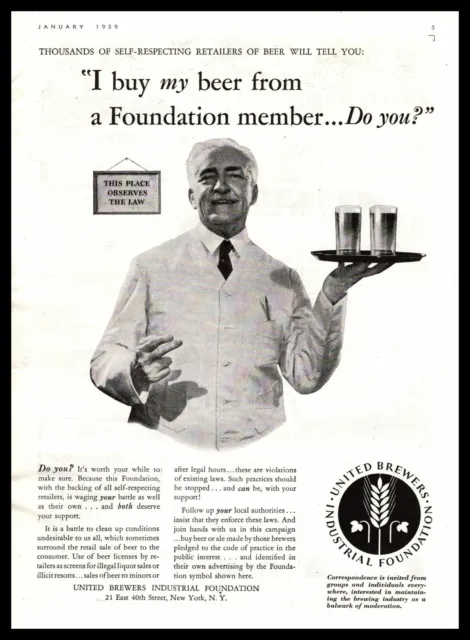 1939 United Brewers "I Buy My Beer From A Foundation Member, Do You?" Print Ad