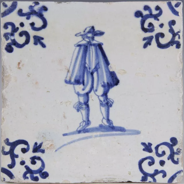 Nice Dutch Delft Blue tile, noble man, first half 17th century.