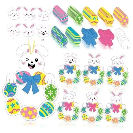 24 Sets Easter Crafts for Kids Bulk Easter Wreath Craft Kit Wreath Door Bunny