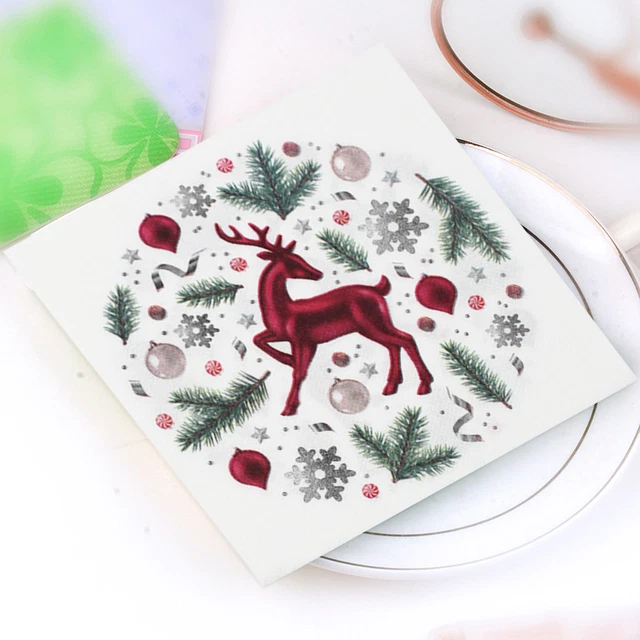 20pcs/bag Lunch Napkins Square Cleaning Christmas Reindeer Pattern Disposable