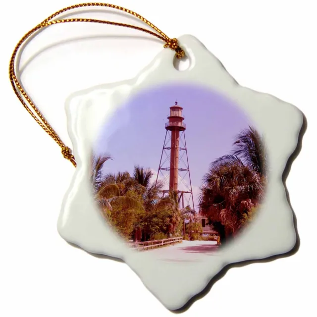 3dRose Sanibel Lighthouse 3 inch Snowflake Porcelain Ornament