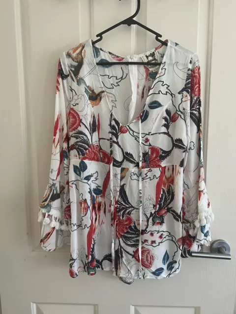 Jaase Playsuit Size XS White Floral Half Sleeves Viscose bohemian