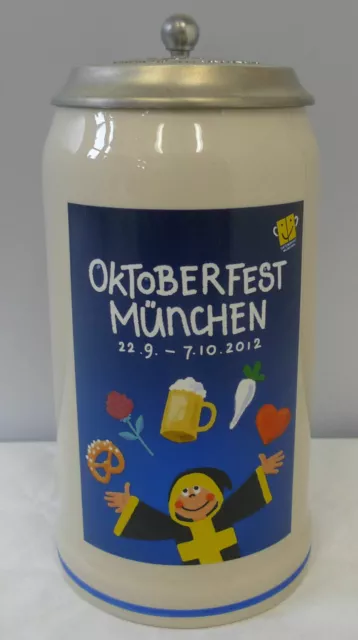 Original Oktoberfest Steinkrug Bierkrug Zinndeckel 2012 Maßkrug Sammlerkrug